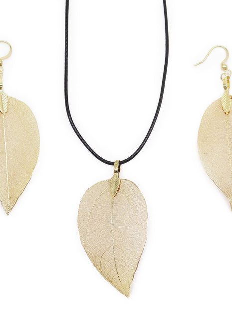 Necklace & Earring Set - Bravery Leaf - Gold
