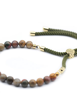 18K Gold Plated Gemstone Moss String Bracelet -  Picasso Jasper