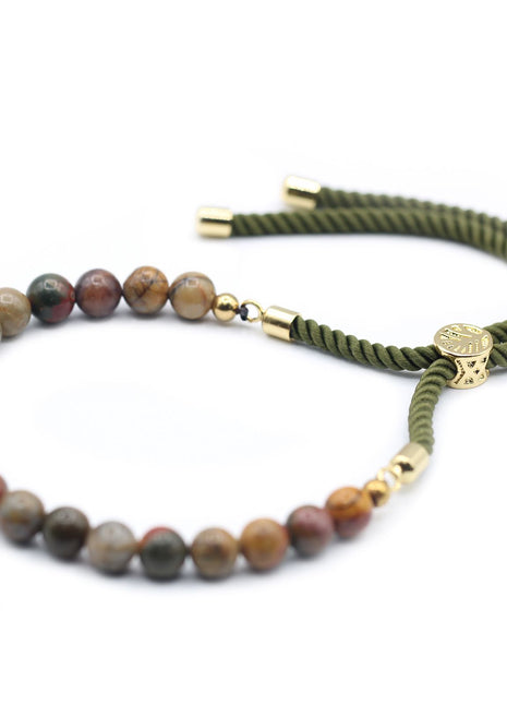18K Gold Plated Gemstone Moss String Bracelet -  Picasso Jasper