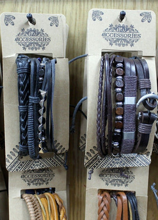 Mens Bracelet Sets - Metal & Leather (asst)