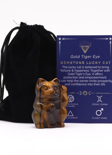 Gemstone Lucky Cat - Gold Tiger Eye 50x35x25mm