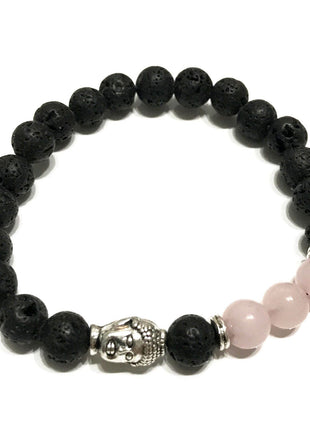 Lava Stone Bracelet - Buddha Rose Quartz