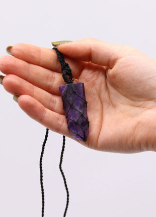 Laced Gemstone Flat Point Pendant - Amethyst
