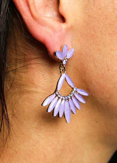 Lavender - Vintage Glass - Long Drop - Earrings