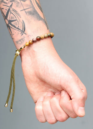 18K Gold Plated Gemstone Moss String Bracelet -  Picasso Jasper