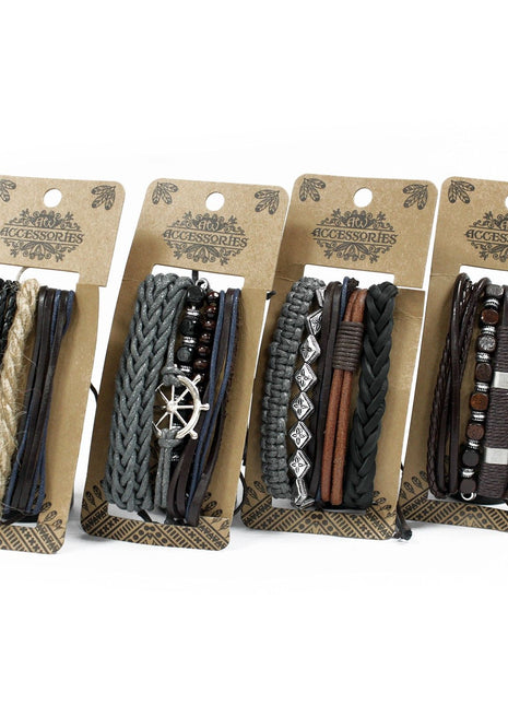 Mens Bracelet Sets - Metal & Leather (asst)