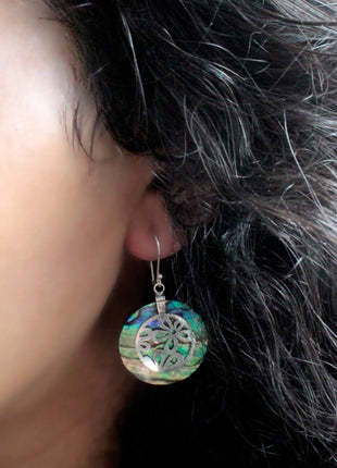 Shell & Silver Earrings - Flowers - Abalone
