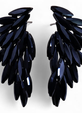 Jet Black - Vintage Glass - Angel Wings - Earrings