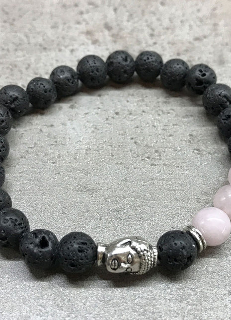 Lava Stone Bracelet - Buddha Rose Quartz