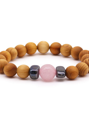 Cedarwood Heart Chakra Bangle with Rose Quartz
