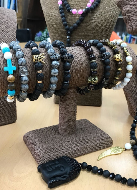 Gold Crown / Lava Stone - Gemstone Bracelet