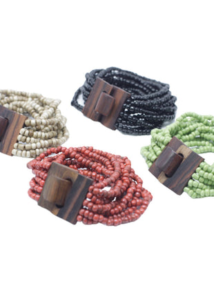 Multi-Bead Bangle Wooden Clasp - Asst Colours