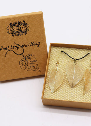 Necklace & Earring Set - Bravery Leaf - Gold