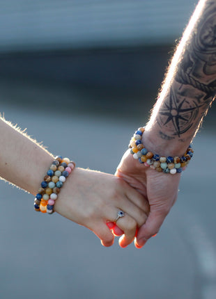 Set of 2 Gemstones Friendship Bracelets - Peace - Picasso Jasper & White Howlite