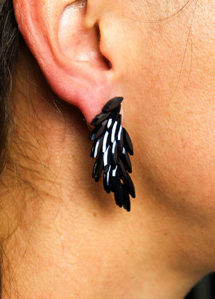 Jet Black - Vintage Glass - Angel Wings - Earrings