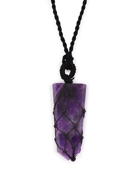 Laced Gemstone Flat Point Pendant - Amethyst