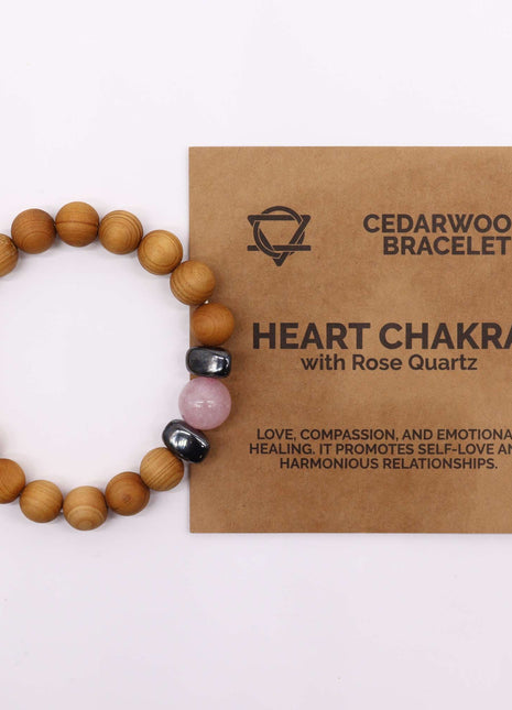 Cedarwood Heart Chakra Bangle with Rose Quartz