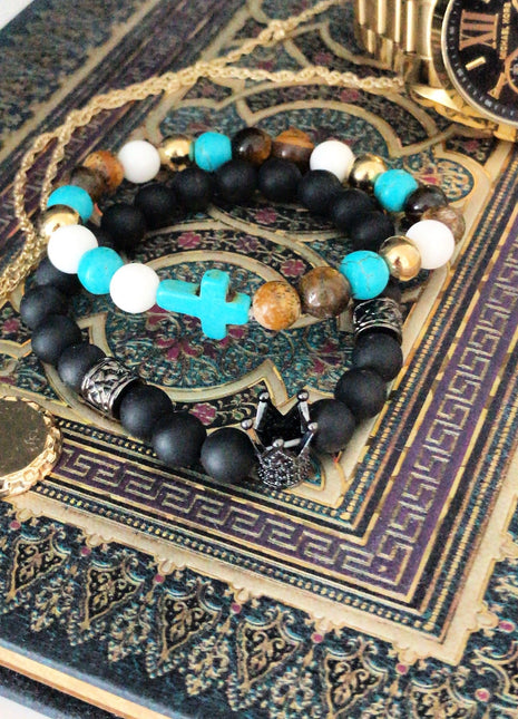 Crown Ingot / Grey Agate - Gemstone Bracelet