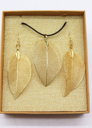 Necklace & Earring Set - Bravery Leaf - Gold