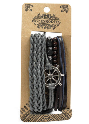 Mens Bracelet Sets - Metal & Leather (asst)