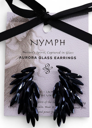 Jet Black - Vintage Glass - Angel Wings - Earrings