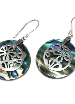 Shell & Silver Earrings - Flowers - Abalone