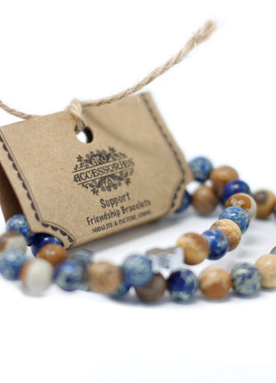 Set of 2 Gemstones Friendship Bracelets - Power - Tiger Eye & Black Stone