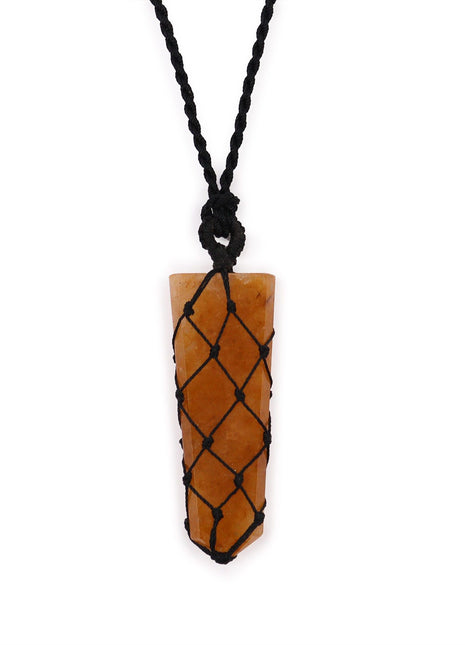 Laced Gemstone Flat Point Pendant - Golden Quartz