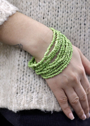 Multi-Bead Bangle Wooden Clasp - Asst Colours