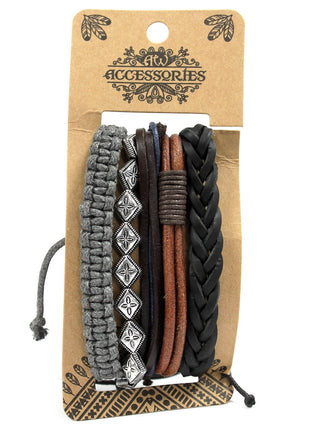 Mens Bracelet Sets - Metal & Leather (asst)