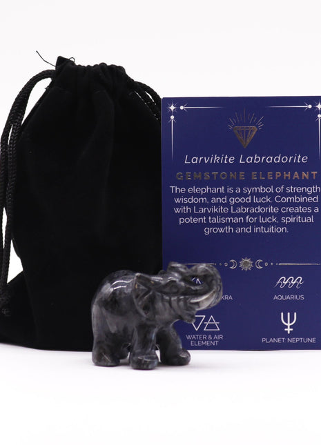 Gemstone Lucky Elephant - Larvikite Labradorite 50x35x25mm