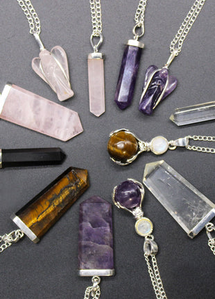 Gemstone Flat Pencil Pendant - Rose Quartz