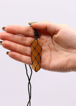 Laced Gemstone Flat Point Pendant - Golden Quartz