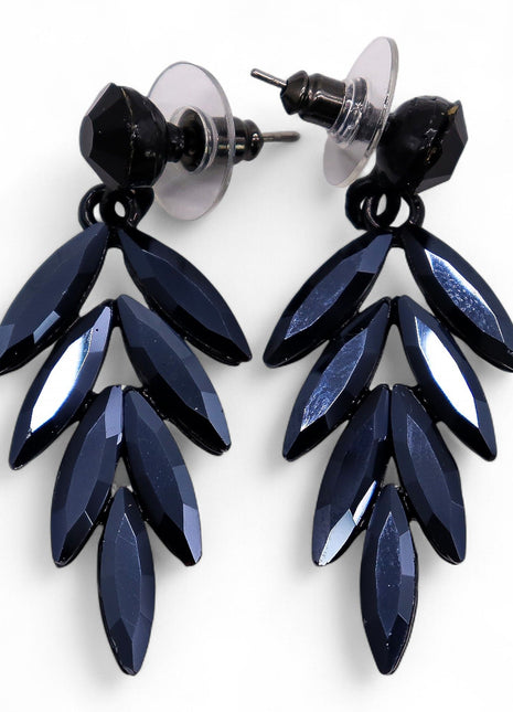 Jet Black - Vintage Glass - Long Drop - Earrings
