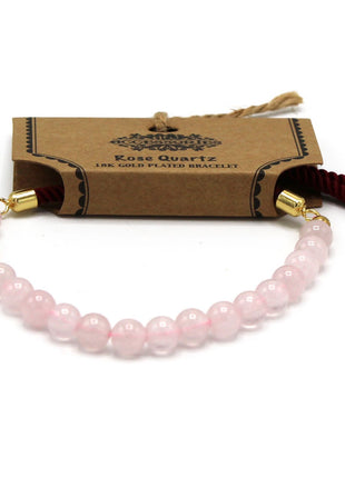 18K Gold Plated Gemstone Bordeaux String Bracelet - Rose Quartz