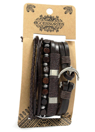 Mens Bracelet Sets - Metal & Leather (asst)