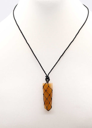 Laced Gemstone Flat Point Pendant - Golden Quartz