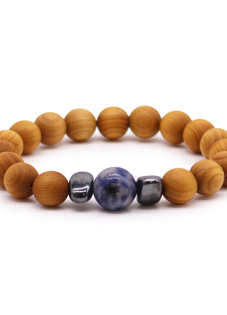 Cedarwood Throat Chakra Bangle with Sodalite