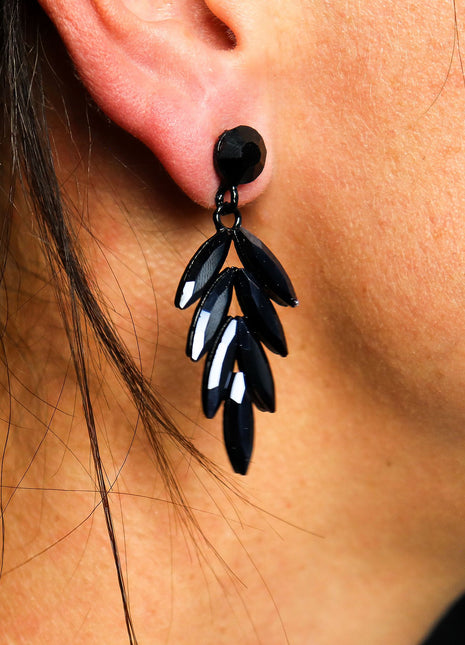 Jet Black - Vintage Glass - Long Drop - Earrings