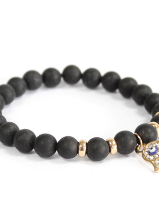 Hamsa / Black Agate - Gemstone Bracelet