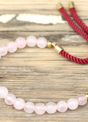18K Gold Plated Gemstone Bordeaux String Bracelet - Rose Quartz