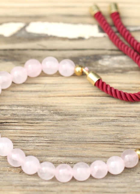 18K Gold Plated Gemstone Bordeaux String Bracelet - Rose Quartz