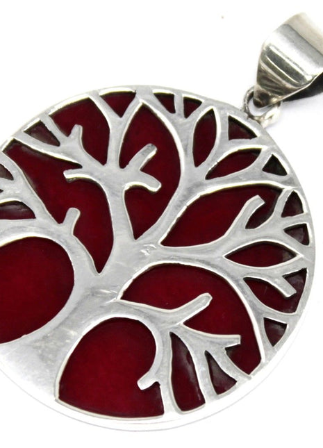 Tree of Life Silver Pendent 30mm - Coral Effect