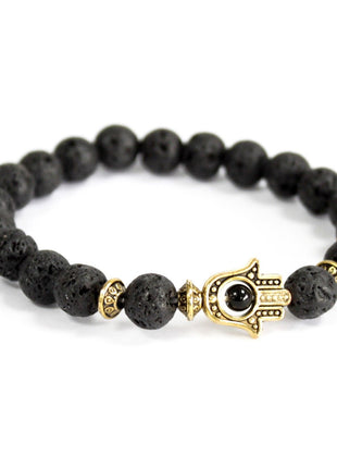 Gold Hamsa / Lava Stone - Gemstone Bracelet