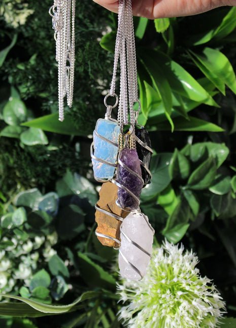 Cascade Wrapped Gemstone Necklace - Rough Amethyst