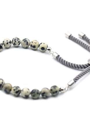925 Silver Plated Gemstone Charcoal String Bracelet - Dalmation Jasper