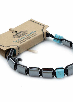 Magnetic Hematite Shamballa Bracelet - Turquoise Cuboids