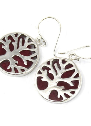 Tree of Life Silver Earrings 15mm - Coral Effect