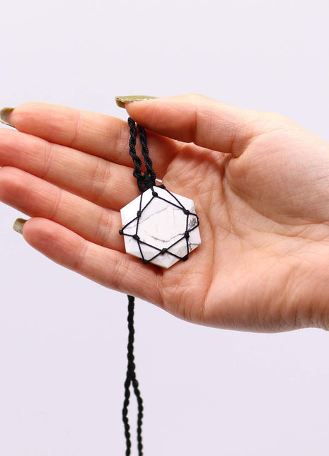 Laced Gemstone Hexagon Pendant - White Howlite