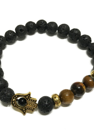 Lava Stone Bracelet - Hamsa Tiger-eye